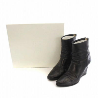 関送込◆Jimmy Choo◆レザーウェッジシューズ JIMMY CHOO Back-Zip Leather Wedge Short Boots in Black, US7