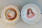 New Price! 2 Vtg. Portrait Plates of Women. Pierced Borders. Gold Accents.