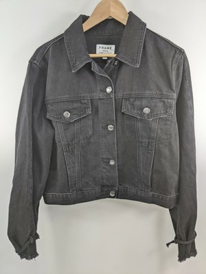 black cropped oversized denim jacket