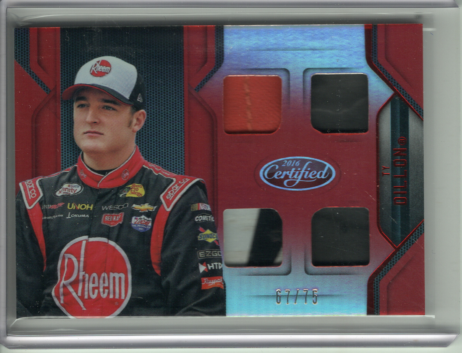 2016 CERTIFIED RACING TY DILLON 4X-RACE-USED RELIC #67/75 *MIRROR RED*