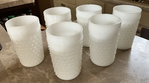 Anchor Hocking Glass White Hobnail Tumblers - Set of 6 - 4.25 Inch
