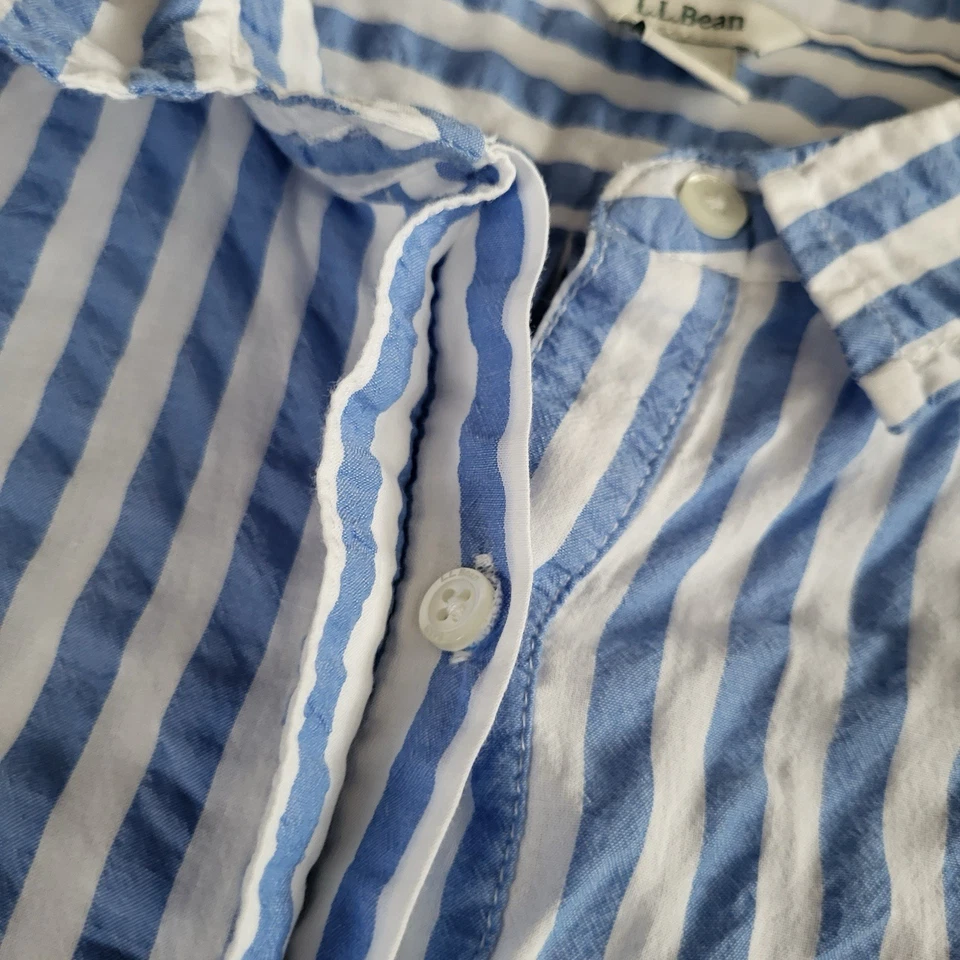 Camisa Seersucker L.L.Bean Mujer Manga Corta Azul Blanco Rayas Talla Grande Foto 3 de 4