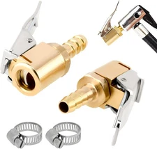 2PCS Brass Tire Air Chuck Set w/ Clamps Barb Connector Locking Inflator Adapter