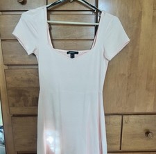 Forever 21 Smocked Cotton Blend A-Line Short Sleeve Dress Light Pink Size S