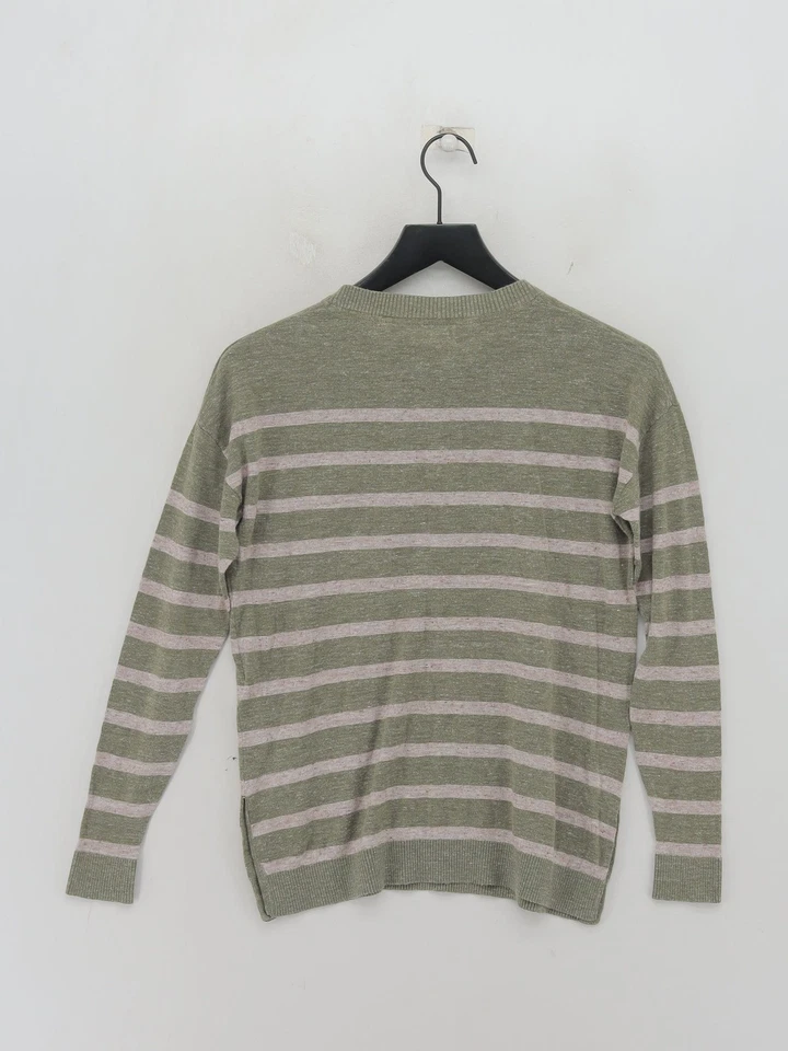 Fat Face Women's Jumper UK 6 Green Striped 100% Cotton Crew Neck Pullover - Image 2 of 4