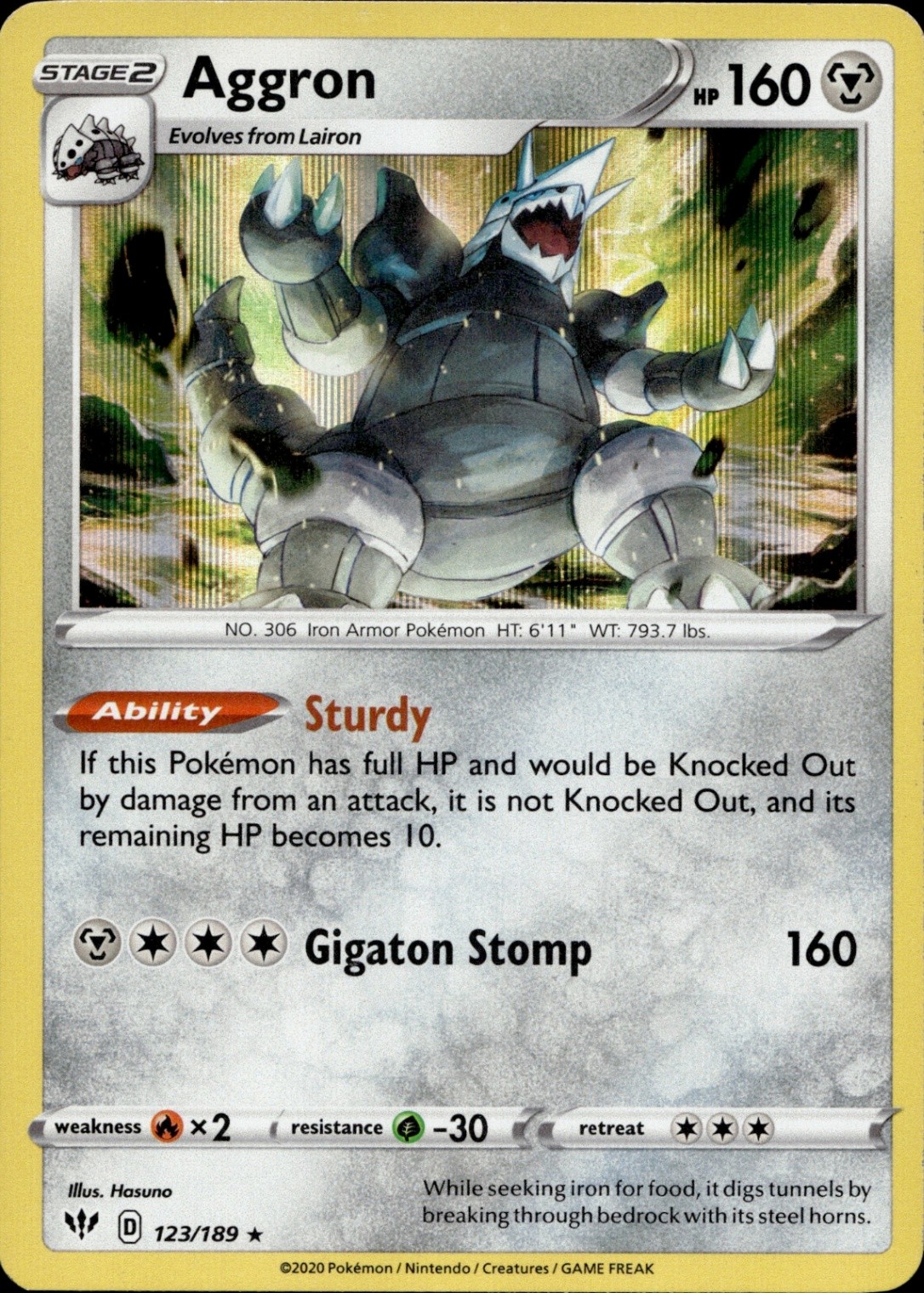 Aggron Holo Rare SWSH03: Darkness Ablaze 123/189 NM