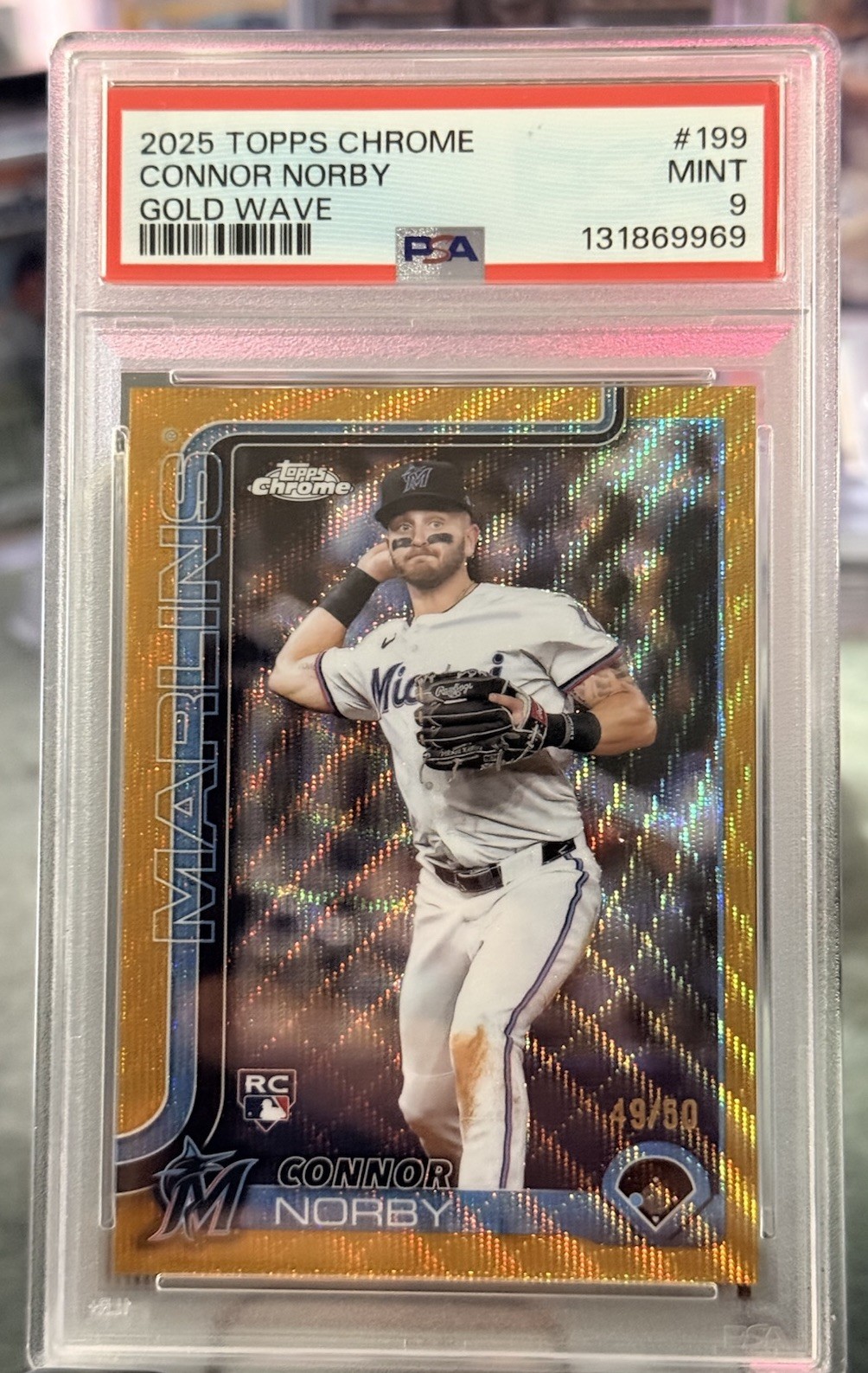 2025 Topps Chrome - Connor Norby #199 Gold Wave Refractor /50 RC PSA 9 - POP 1