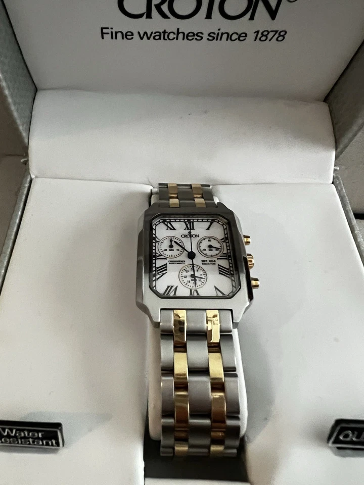 CROTON 18K GOLD BEZEL & CROWN And LINKS, SAPPHIRE CRYSTAL, NOS. Swiss - Image 3 of 4