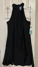 CeCe Elegant Tie Neck Sleeveless Dress in Rich Black Size L NWT