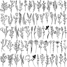 Cerlaza 75 Styles Tiny Black Flower Branch Temporary Tattoos for Women, 16 Sheet