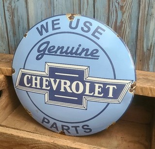 Vintage We Use Genuine Chevrolet Parts Porcelain Metal Sign Chevy Service