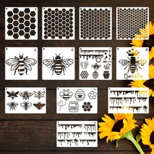12Pcs Bee Stencils for Rectangle 7.87x5.12in, Square 5.91x5.91in, White