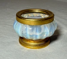 Vintage Italian Murano Opaline Glass Open Salt Cellar Jar with dore bronze base