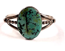 VINTAGE NATIVE AMERICAN STERLING & ROYSTON TURQUOISE CUFF BRACELET (7.5") 43.gr