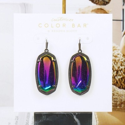NWOT Kendra Scott Elle Iridescent Blue Goldstone Drop earring Gunmetal Tone