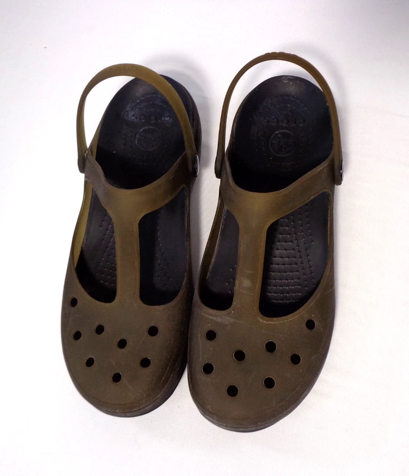Crocs Carlie Mary Jane Clogs Mules Olive Black T Strap Shoes Women’s Size 11 - Image 2 of 4