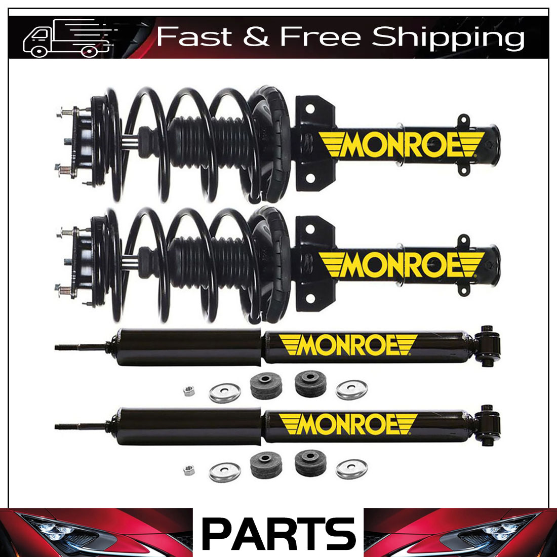 Monroe Front Struts & Rear Shocks Fits 2011-2014 Ford Mustang W/o 19'' Wheels
