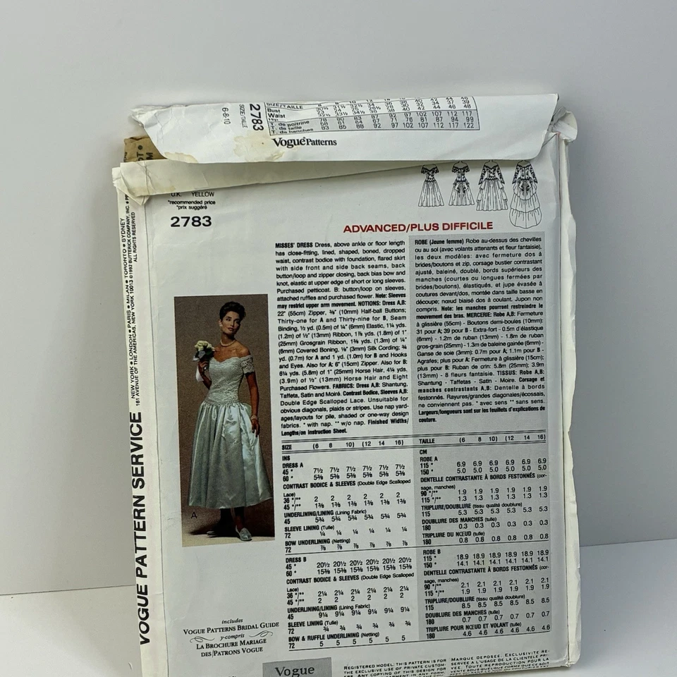 Wedding Dress Gown Size 6-10 Ruffles Flared UNCUT Pattern 2783 Vintage 90s Costa - Image 2 of 2