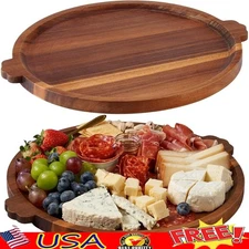 Wooden Charcuterie Board Round Serving Tray W/ Handles Parties Snacks/Decor New