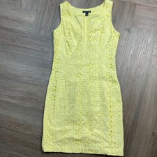 Tommy Hilfiger Dress Womens 2 Yellow Eyelet Cotton V Neck Sleeveless Cottagecore