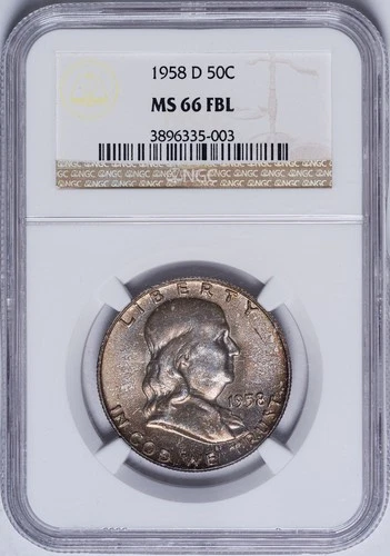 NGC MS-66 FBL 1958-D Franklin Half Dollar