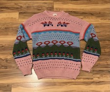 Vintage Wool Knit Sweater Pink Green L/XL Manos Y Arte Oversized