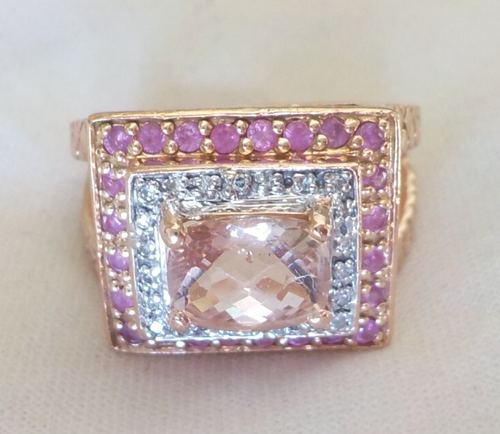 Gorgeous 14K Rose Gold Morganite Sapphire Diamond Ring - 6.80 gms, Sz 8, 1.64 ct - Picture 12 of 14
