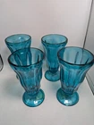 Anchor Hocking Turquoise Blue Ice Cream Sundae Parfait Milkshake Uranium Glass