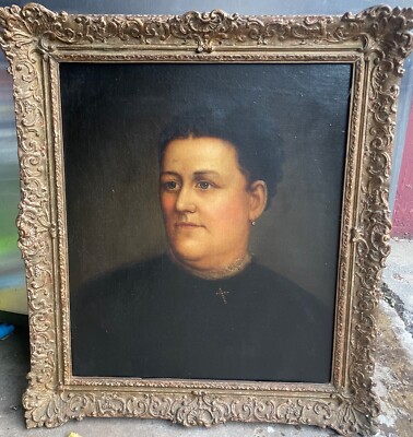 antique Folk Art lady Senator Henry Crouse Wife woman portrait oil painting art