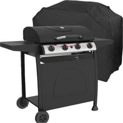 4 Brenner Gas BBQ Grill & Abdeckung Set - Zündung Tragbar Garten Kochen Leicht zu Reinigen