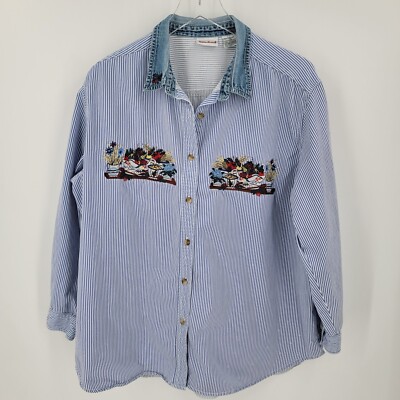 Bobbie Brooks Women's XL Harvest Embroidered Stripe Button Up Vintage FLAW