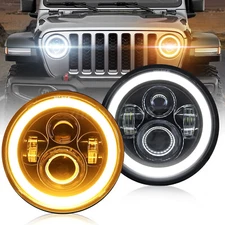 Pair 7" Inch Round LED Headlights Halo Angle Eyes For Jeep Wrangler JK LJ CJ TJ
