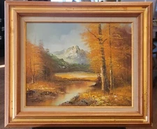 Guirio Tman Oil Painting - Fall Mountain Landscape 27 X 23 X 1/2 Framed & signed