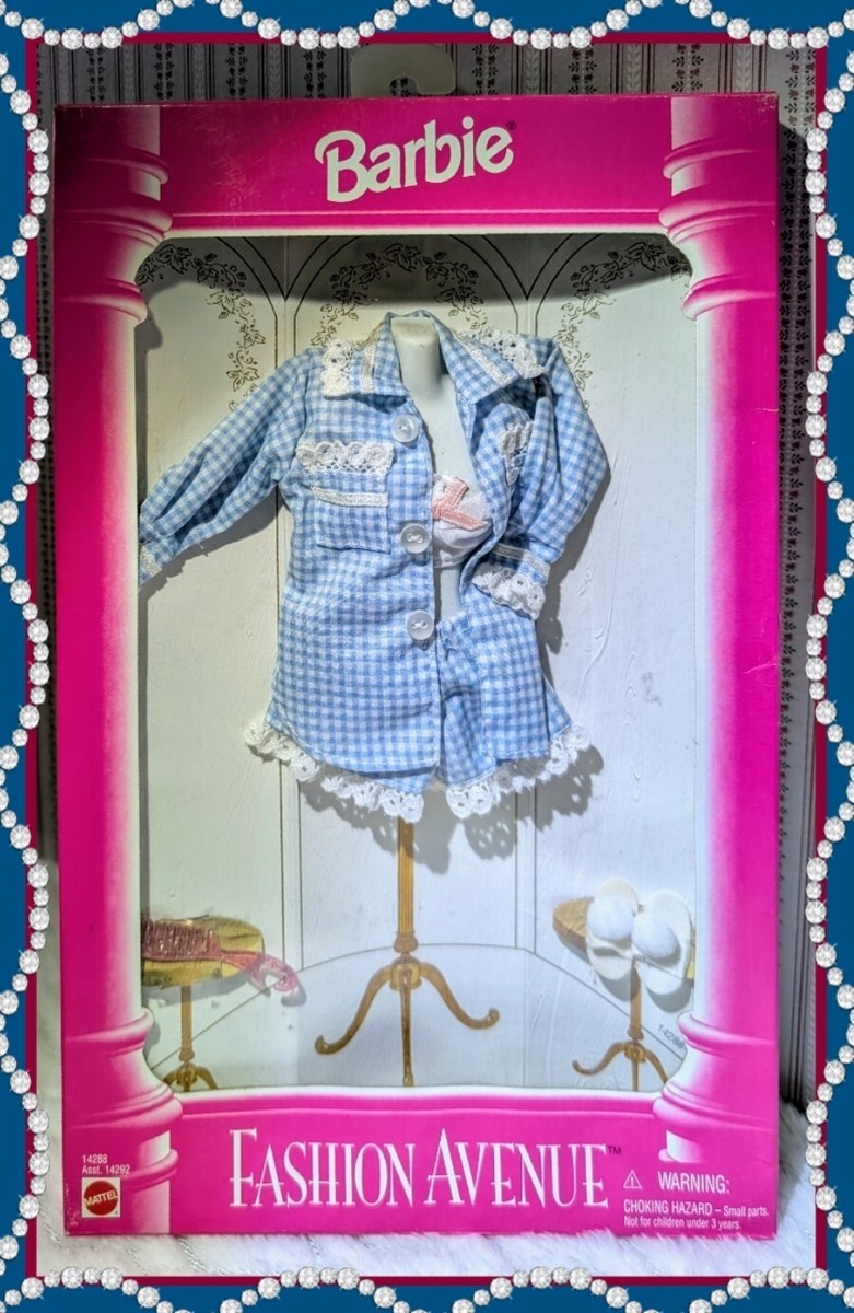 Vtg Barbie Fashion Avenue #14288 NRFB Blue Gingham Pajama