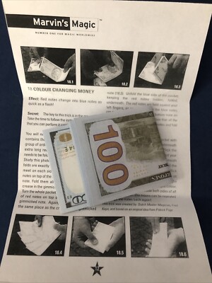 Vintage Magic Trick Bills to Bills Money Magic Trick W/ Inst. $50 to $100