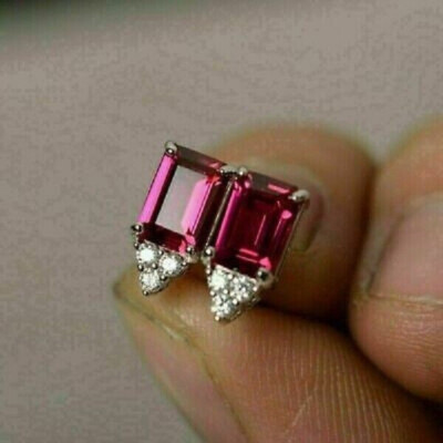 3Ct Lab Created Sapphire Push Back Gift Stud Earrings 14K White Gold Finish