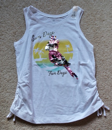 SO Girls' White Cotton Blend Graphic Tank Tops - Size 14/16