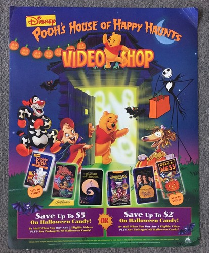 1996 cardstock Disney poster ~ WINNIE THE POOH'S HOUSE OF HAPPY HAUNTS ~ 22x28