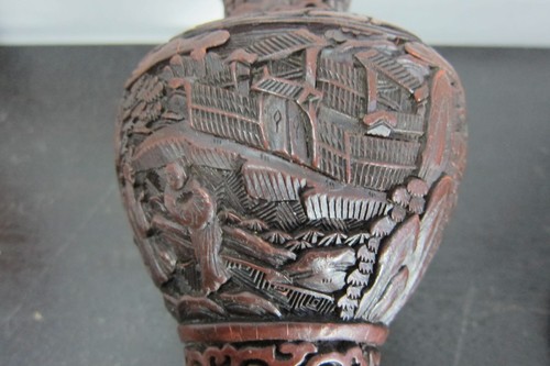 Small Antique Chinese Wood Hand Carved Dark Wood Tone Vase, 6.5" Tall, 19th C - Picture 8 of 12