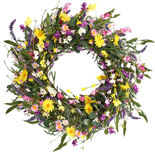 Spring Wreath 24 Inch Summer Wreaths for Front Door Artificial Flower Wreath wit