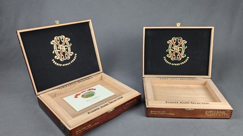 Fuente Opus X The Lost City Empty Cigar Box Pair Piramides Robusto Wood Velvet - Picture 11 of 14