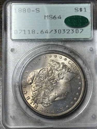 1880-S $1 PCGS MS-64 CAC Old Rattler Holder Morgan Silver Dollar