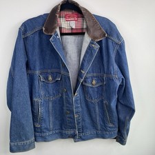 Chaqueta Denim Malboro Country Store Años 90 Vintage Talla Mediana y Con Cuello Cuero