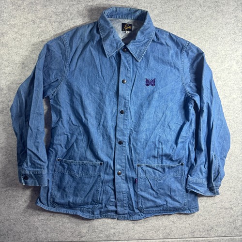 Needles Denim Coverall Jacket Mens M Blue Butterfly Papillon Snap Made in Japan