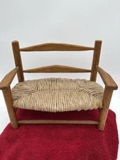 Vintage Primitive Wooden and Wicker Rattan Doll Bench Settee
