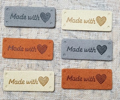 6 Stück  Label Etiketten Nähen Stricken  Leder Nähen DIY Made with love  
