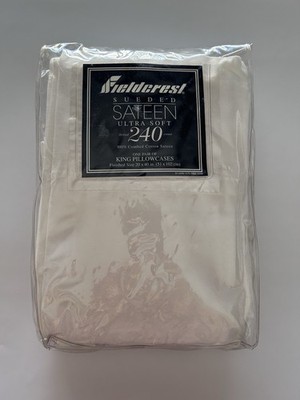 FIELDCREST Sueden Sateen Ultra Soft 240 Count Two King Pillowcases White (NEW)