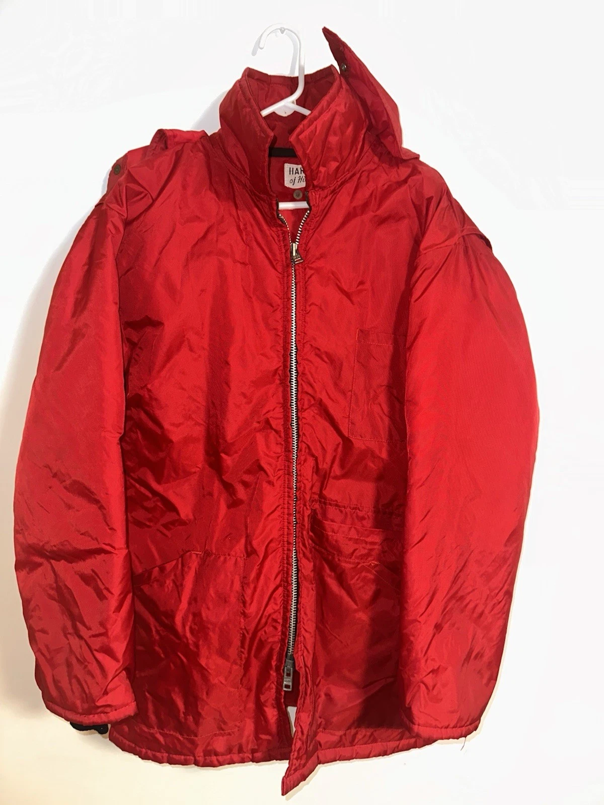Vintage Red Quilted Puffer Coat Jacket Hooded Nylon 70s 80s Winter Unisex