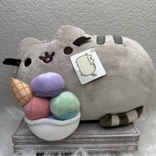 Gund Pusheen Cat Ice Cream Sundae Plush 11" Gray Stuffed Toy Soft Puffy W/ Tag