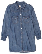 ZARA Womens Long Sleeve Denim Shirt Dress UK 10 Small Blue Cotton AC03